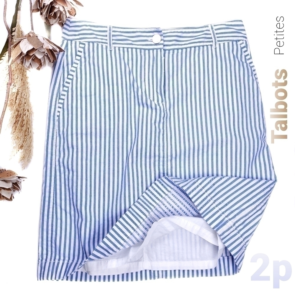 New Talbots Petites Blue Gingham Stripe Skirt 2p